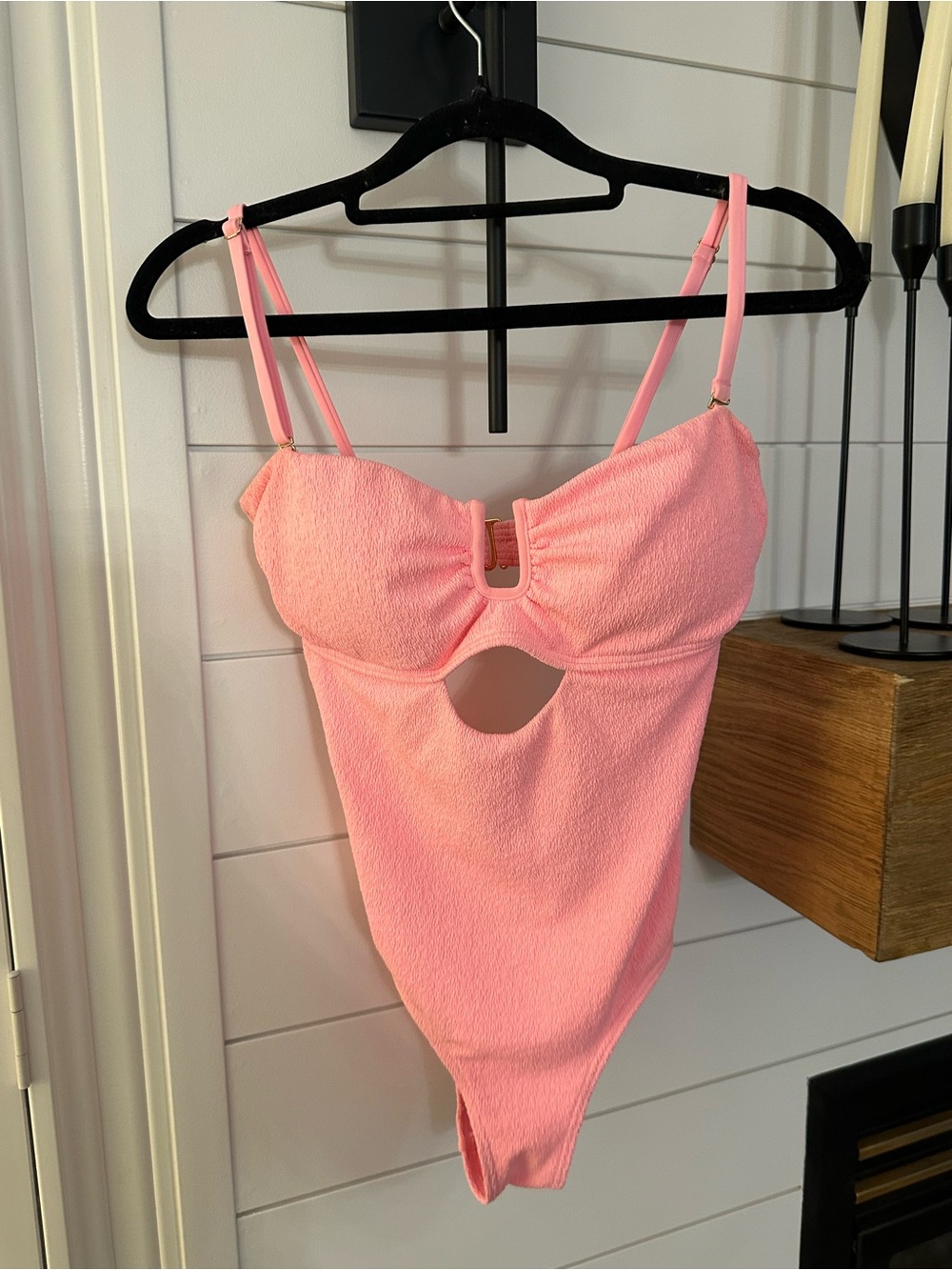 La Vie En Rose Pink Textured Cutout One-Piece Swimsuit